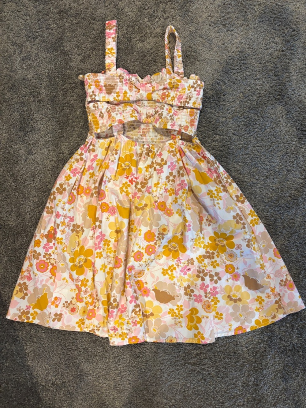Altar'd State Cream Orange Floral Midi Dress Backless Bow Detail Size Medium - Picture 2 of 3